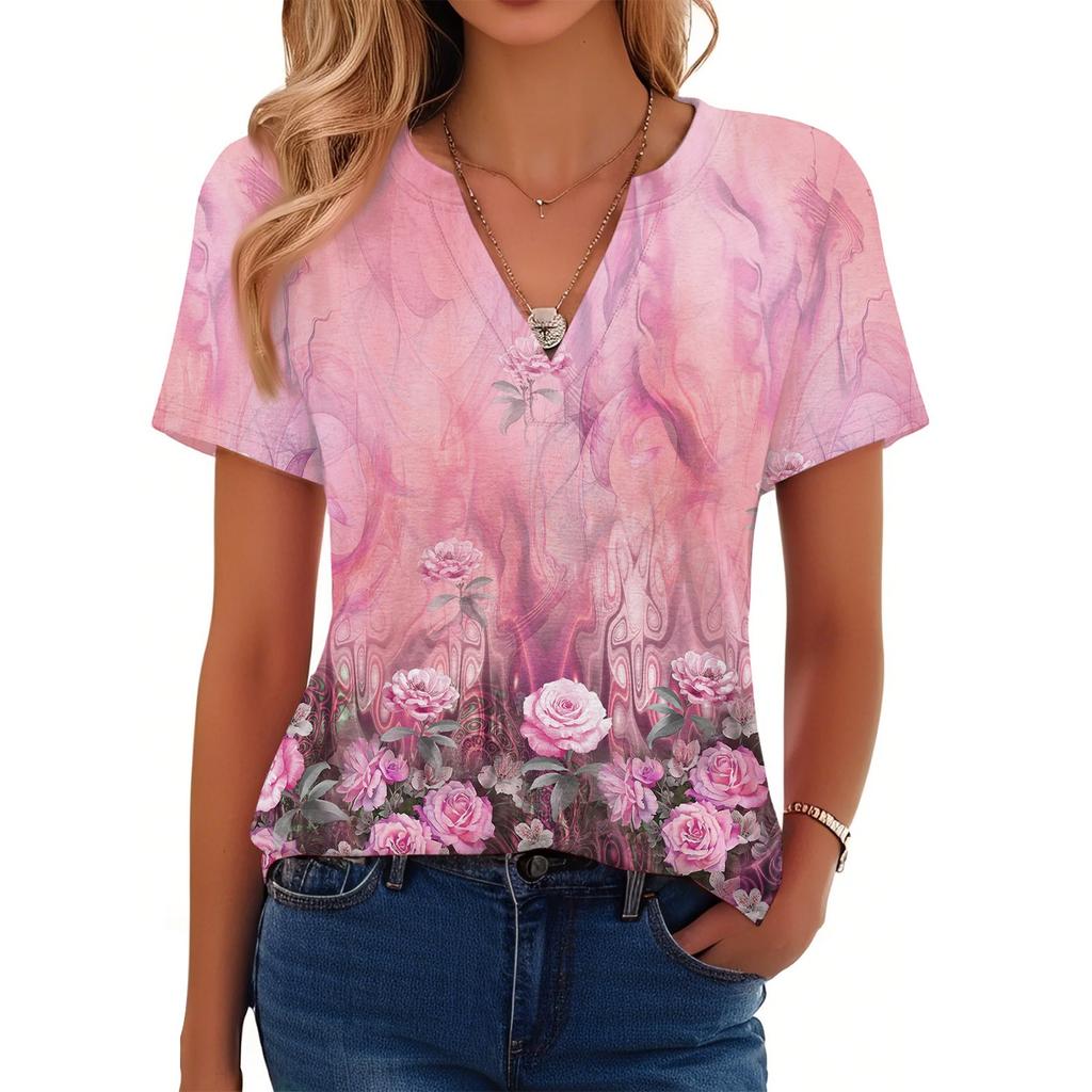 Women's Summer Short Sleeve V Neck Shirt Business Casual Loose T-Shirt Trendy Fashion Clothing Tops