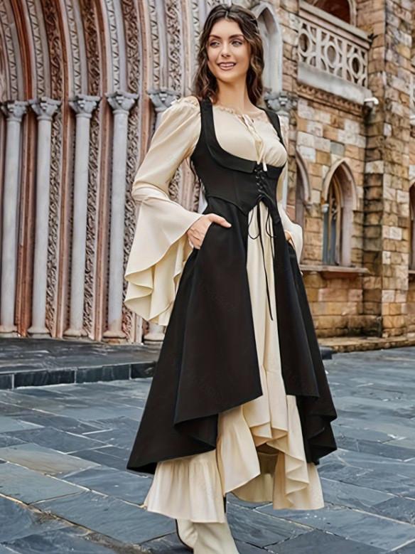 Renaissance Piraten Damenkleid mit Patchwork im Vintage-Stil für Kunstfestivals