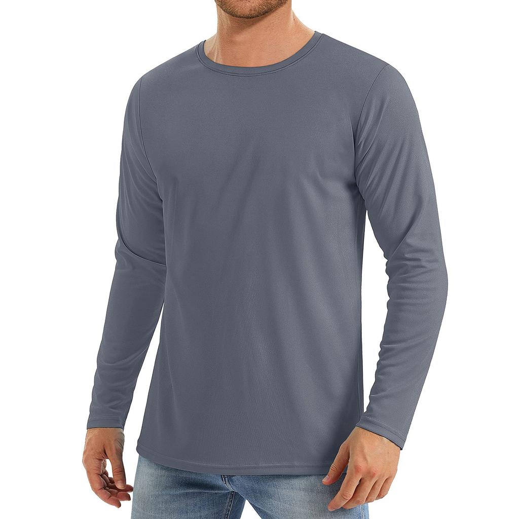 Men's Long-Sleeved Quick-Drying Sports Running Round-neck Hoodie  Color Breathable UV-Resistant T-Shirt