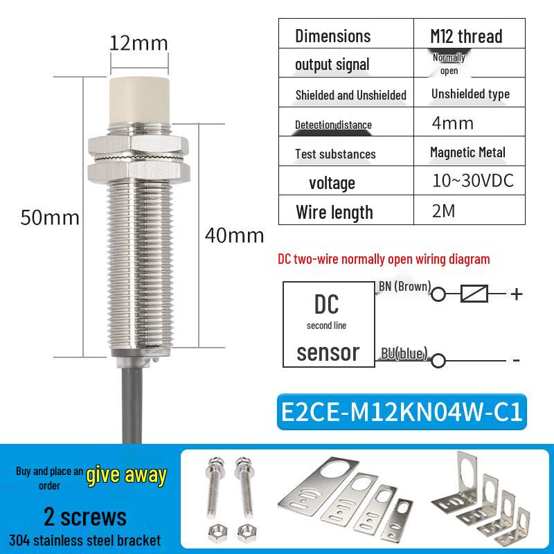 Waterproof Inductive Proximity Switch, Two-Wire, M8/M12/M18/M30, NPN NO/PNP NC
