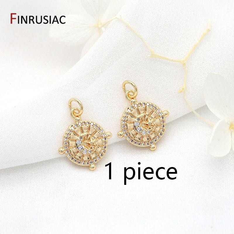 

Gold Plated Pendants DIY Making Jewelry,Round Rudder Steering Wheel Charms With Star And Moon Pattern In The Center