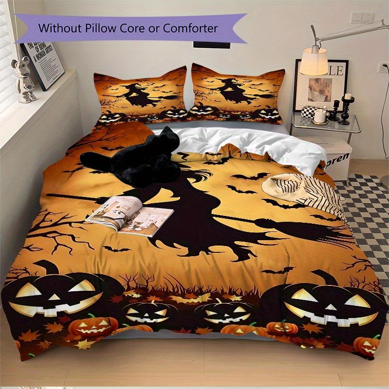 3Pcs Halloween Witch Printed Bedding Set, Breathable And Soft, Machine Washable, Christmas Gift, Suitable for Bedroom Decoration, 15193