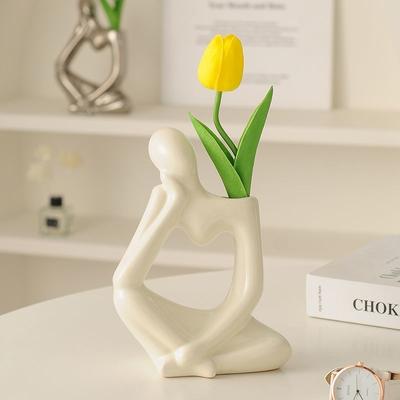 Creative Abstract Art Vase Ornaments Cream Style Niche High-end Living Room Flower Arrangement TV Cabinet Desktop Decoration