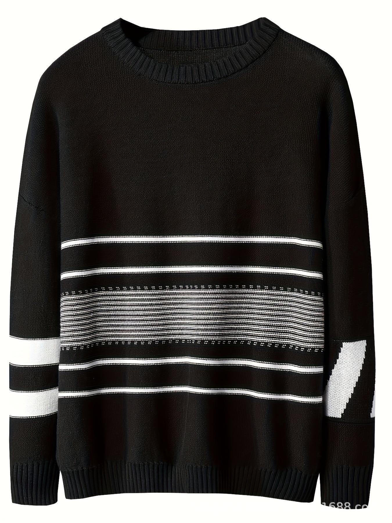 Men s 2025 Striped Woolen Sweater - Autumn/Winter Knitwear XL чёрный