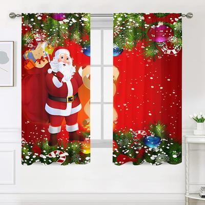 2 Pieces, Santa Claus Red Curtains - Semi Blackout - Suitable for Living Room, Bedroom, Kitchen, Holiday Home Decoration