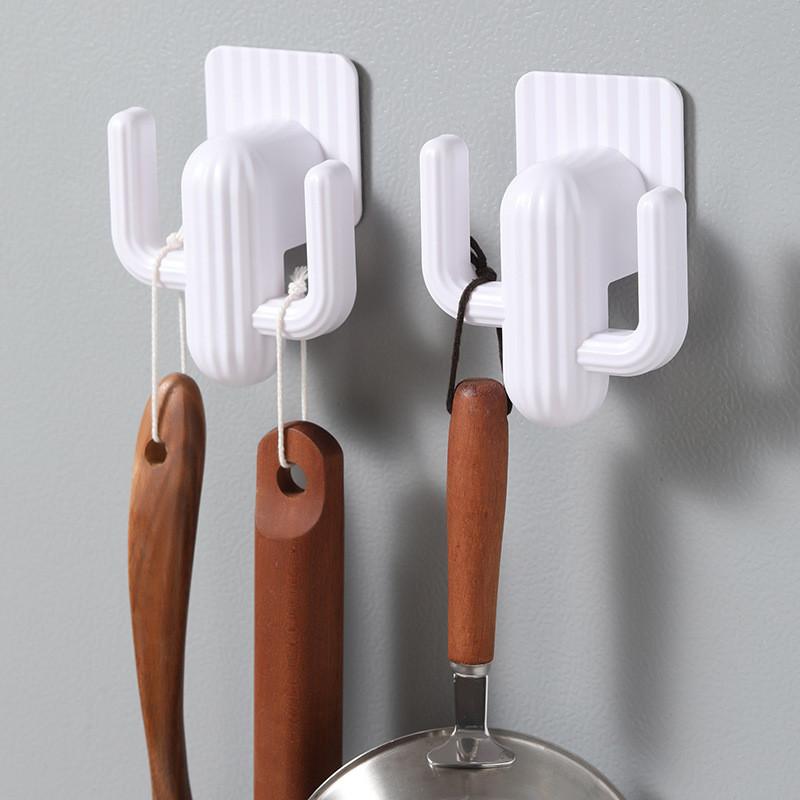 Plastic White Cactus Double Hooks For Door Wall Mounting Modern Decor Tools