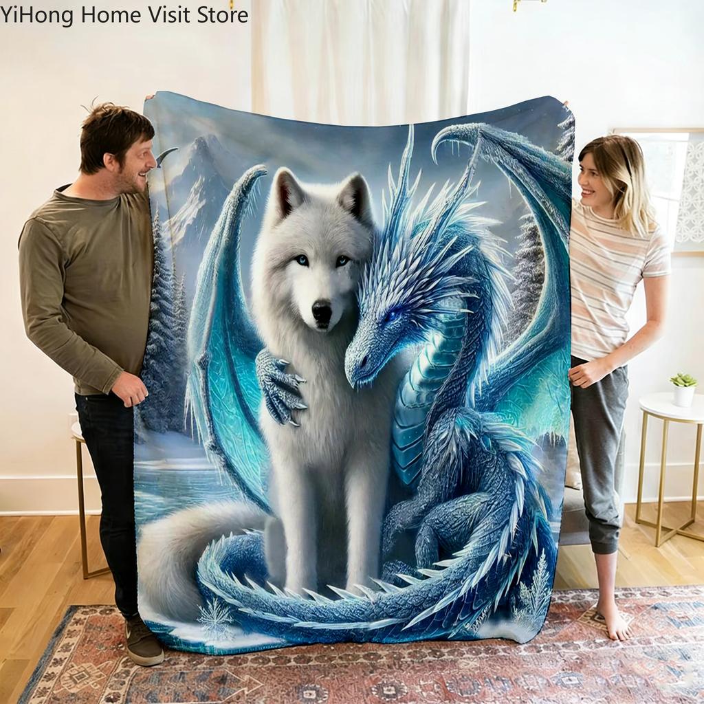 3D Wolf Dragon Picture Cartoon Blanket,Soft Throw Blanket for Home Bedroom Bed Sofa Picnic Travel Office Cover Blanket Kids