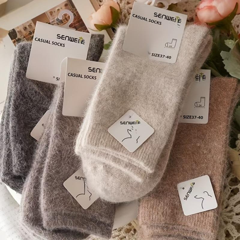 3PAIRS medium tube women's autumn and winter thick socks, warm and cold-proof, simple design in solid color, versatile for commuting!