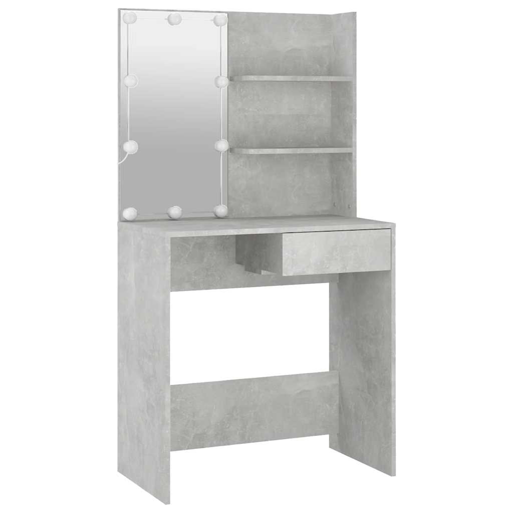 Makeup Table Set with LED Lighting Concrete Grey Wood Based Material