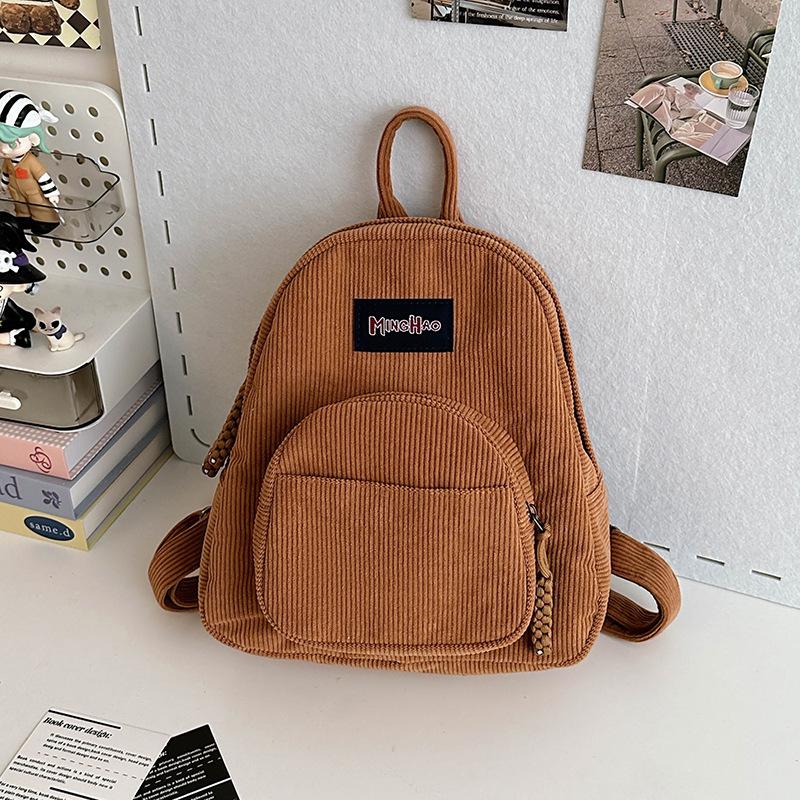 Schoolbag Small Solid Color Corduroy Student Small Backpack Shopping Retro Versatile Solid Color Niche Cute Mori Backpack Women