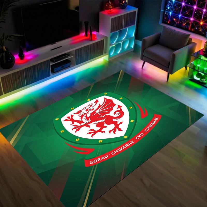 Wales Rugby Design Kristall-Samt-Teppich Gemütlich Nicht?Rutschfester Teppich mit Aufdruck für Schlafzimmer Wohnzimmer Eingang