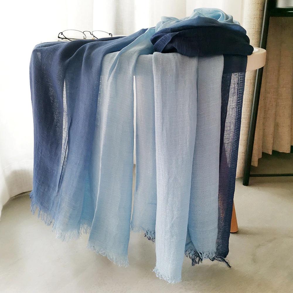 Unisex Cotton Linen Scarf Autumn Winter Gradient Scarves Long Soft Lady Shawls and Wraps Male Accessories Short Tassel Bufanda