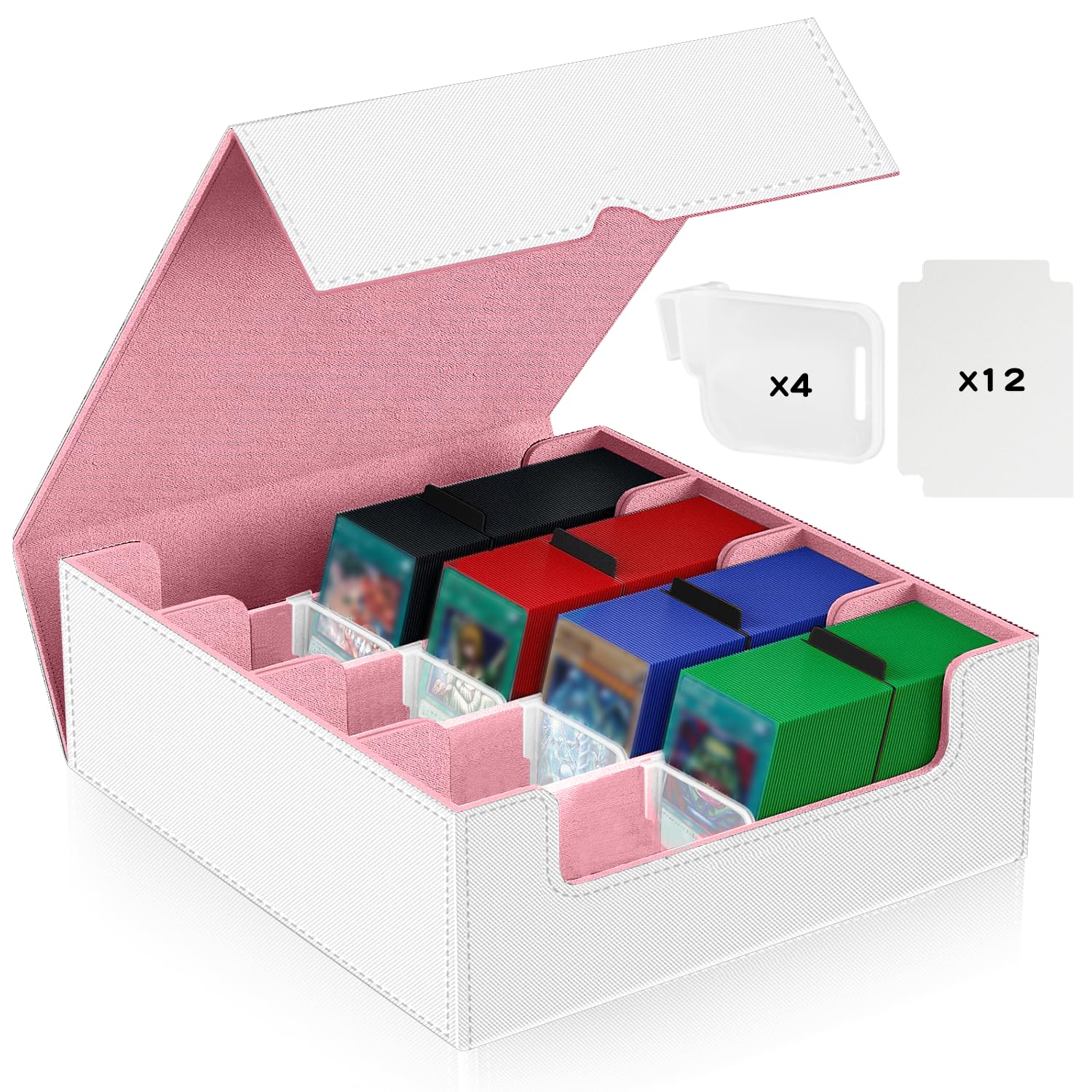 

Колода вмещает более 3000 4 PU 12-секционный кейс, карты, колонки, встроенные магниты, кожа, (Белый + Розовый)