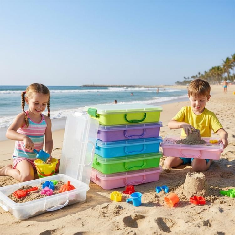 Plastic Sand Trays For Kids Play Stackable Waterproof Storage Boxes With Lid Sensory Toy Art Craft Supplies Blue Green Pink