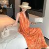 High-end Printing Neck-hanging Thin Dress High-end Design Lazy Women's Summer Vacation Dress Beach Dress