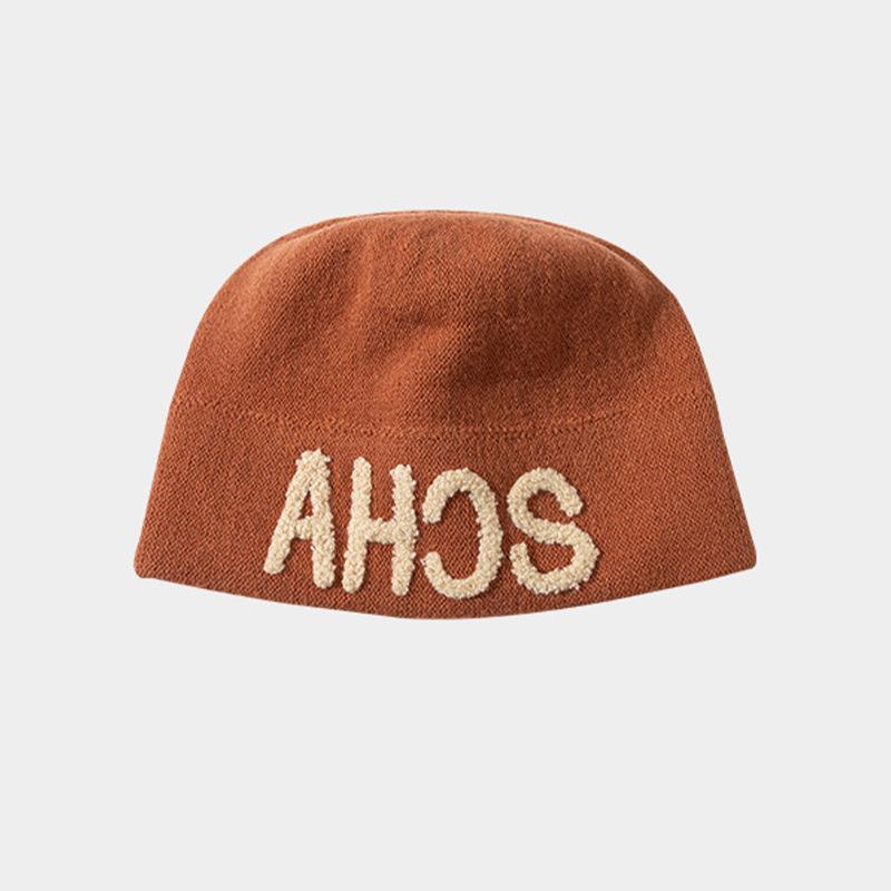 Korean version of Xiaoxiangfeng embroidered letter stack hat children's season warm knitted hat big head circumference showing face small cold hat