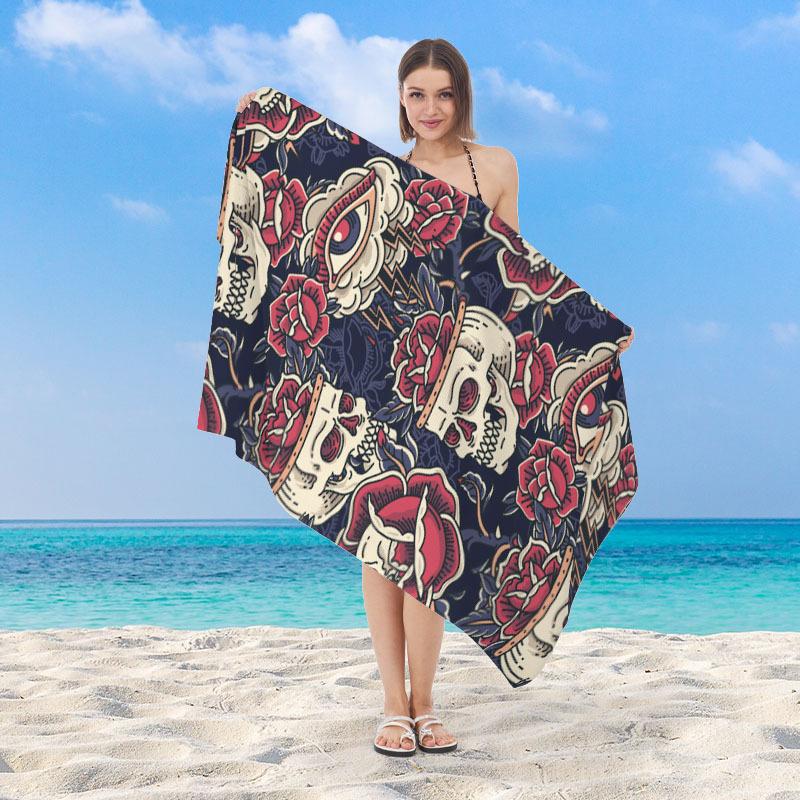 Anchor Striped Nautical Beach Towel Microfiber Quick Dry Absorbent Lightweight Navy Blue Print Towel for Beach Pool Vacation