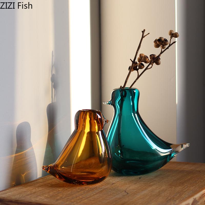 Lovely Little Bird Shaped Glass Vase Plant Pots Table Decoration Transparent Flowers Arrangement Vases Room Aesthetic Decor