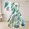 Women Plus Size Two Piece Set Printed Square Neck Tie Waist Flared Dress With Short Sleeve Cropped Shrug