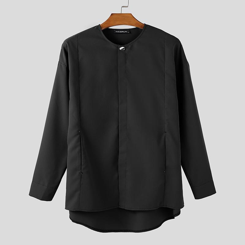 

INCERUN Men Collarless Long Sleeve Solid Color Casual High Low Oversized Shirts S