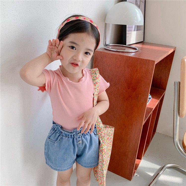 Korean Style Girls' Candy Color Ruffle Edge Sleeveless Lace T-Shirt for Summer
