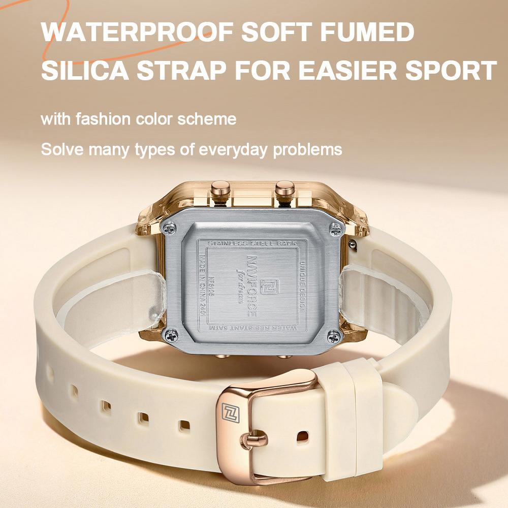 NAVIFORCE Women's Casual DIgital Watch Day Date Night Pattern Waterproof Alarm Silicone Strap Lady Girls Fashion Accessories Watch NF6105