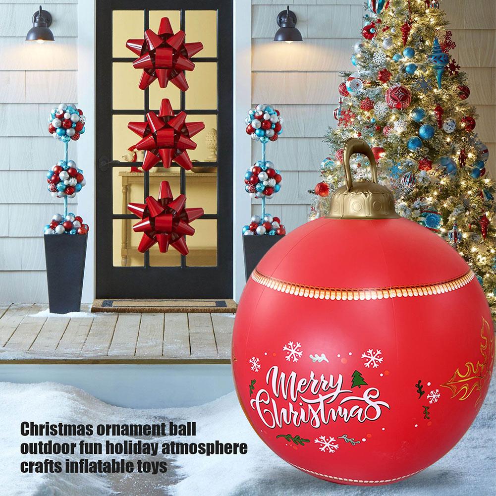 24 Inch Light Up PVC Inflatable Christmas Ball Large Outdoor Decorated Ball with Lights Christmas Decorations Ball Holiday Decor