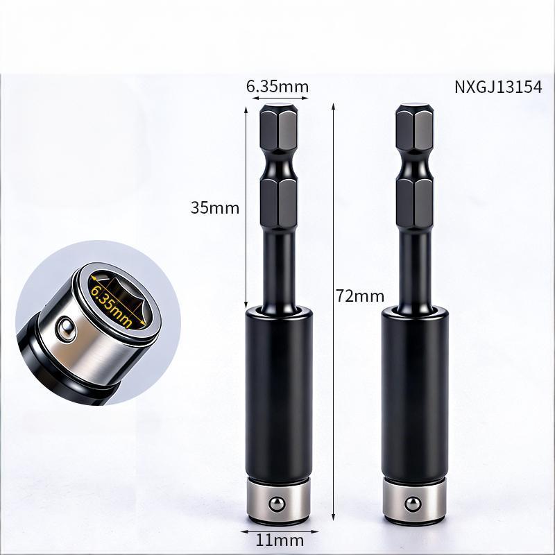 Magnetic extended hex adapter for screwdriver bits compatible with multiple hex sizes offering fast convenient bit changes