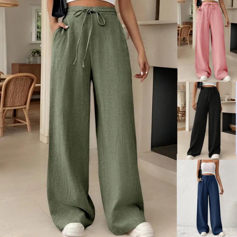 European & American 2026 Summer Arrival: Solid Color Woven Round Neck Cotton Linen Loose Women's T-shirt.