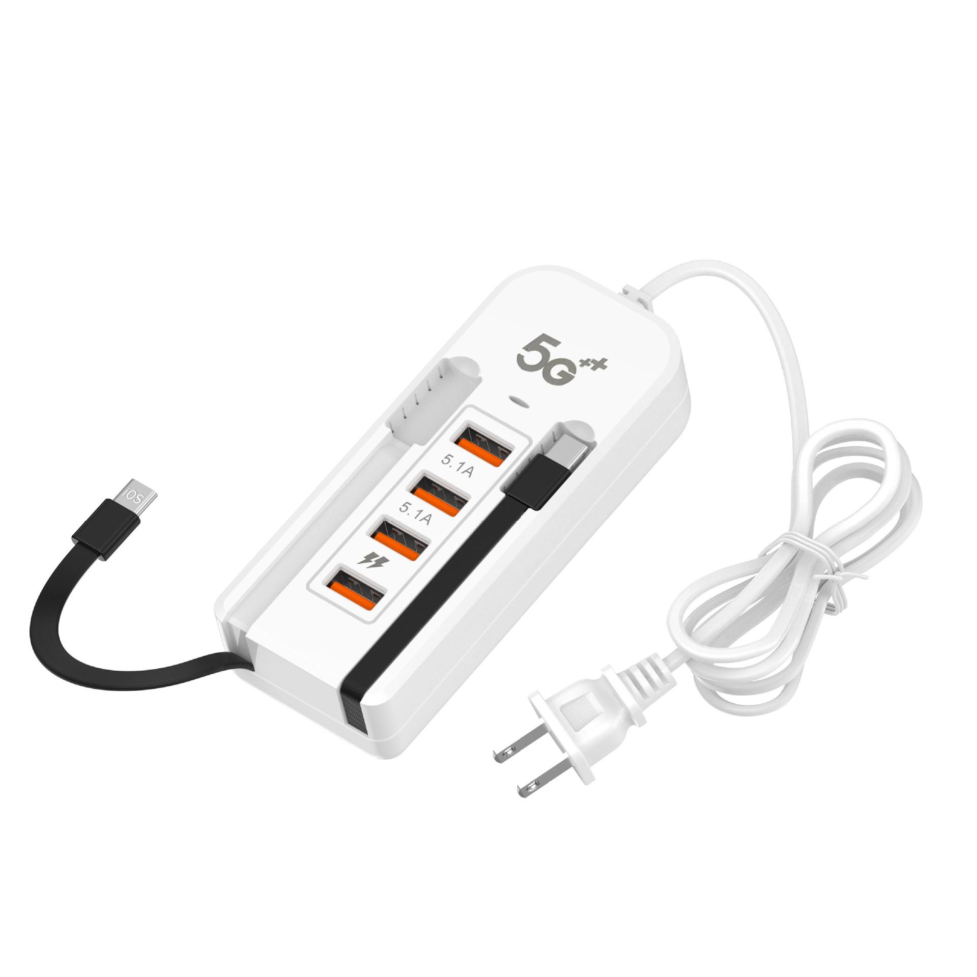 

66W Швидкий Багатопортовий USB Зарядний Пристрій PD Тип C Зарядний Пристрій для Телефону для IPhone Samsung Xiaomi Quick Charge EU US Штекер Настінний Зарядний Пристрій 4USB,US Plug білий