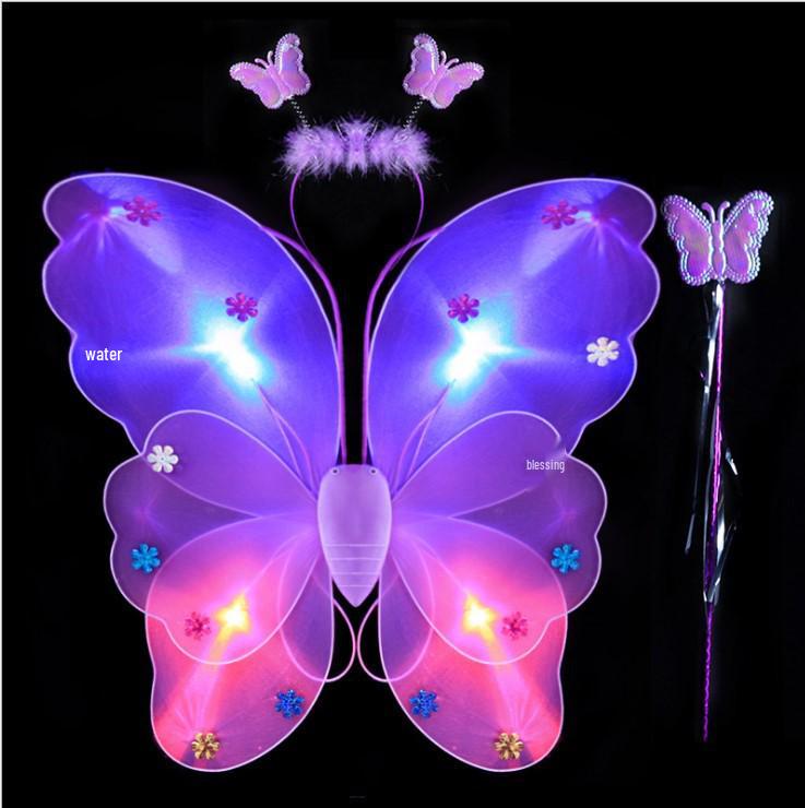 Illuminated Butterfly Wings Set: Light-Up Three-Piece for Children's Performances and Night Markets