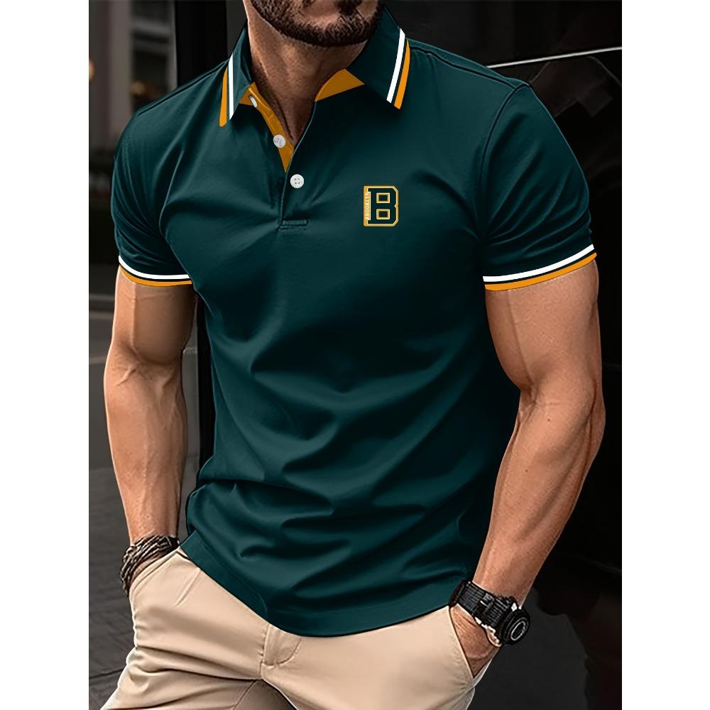 Fashionable casual polo with men's buttons and short sleeves