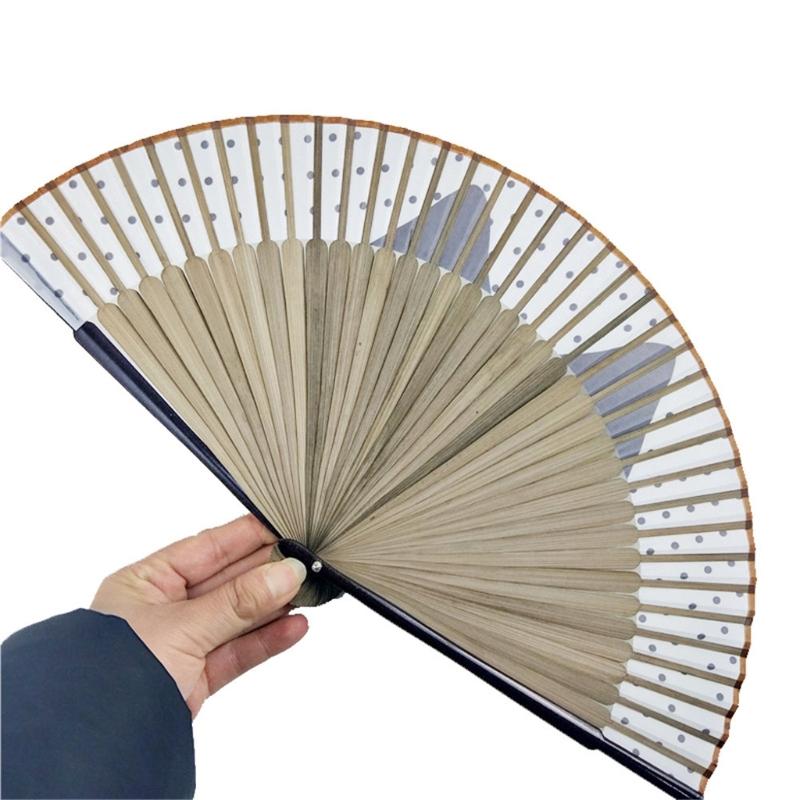 Cartoon Cat Hand Fan Chinese Japanese Folding Fan Silk Handheld Fan for Wedding Dancing Party Church Gifts Decoration