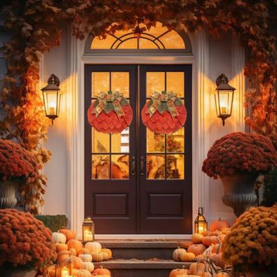 Yousheng Autumn Pumpkin Wreath Farmhouse Fall Decor with Berry Accents Halloween Thanksgiving Front Door Garland