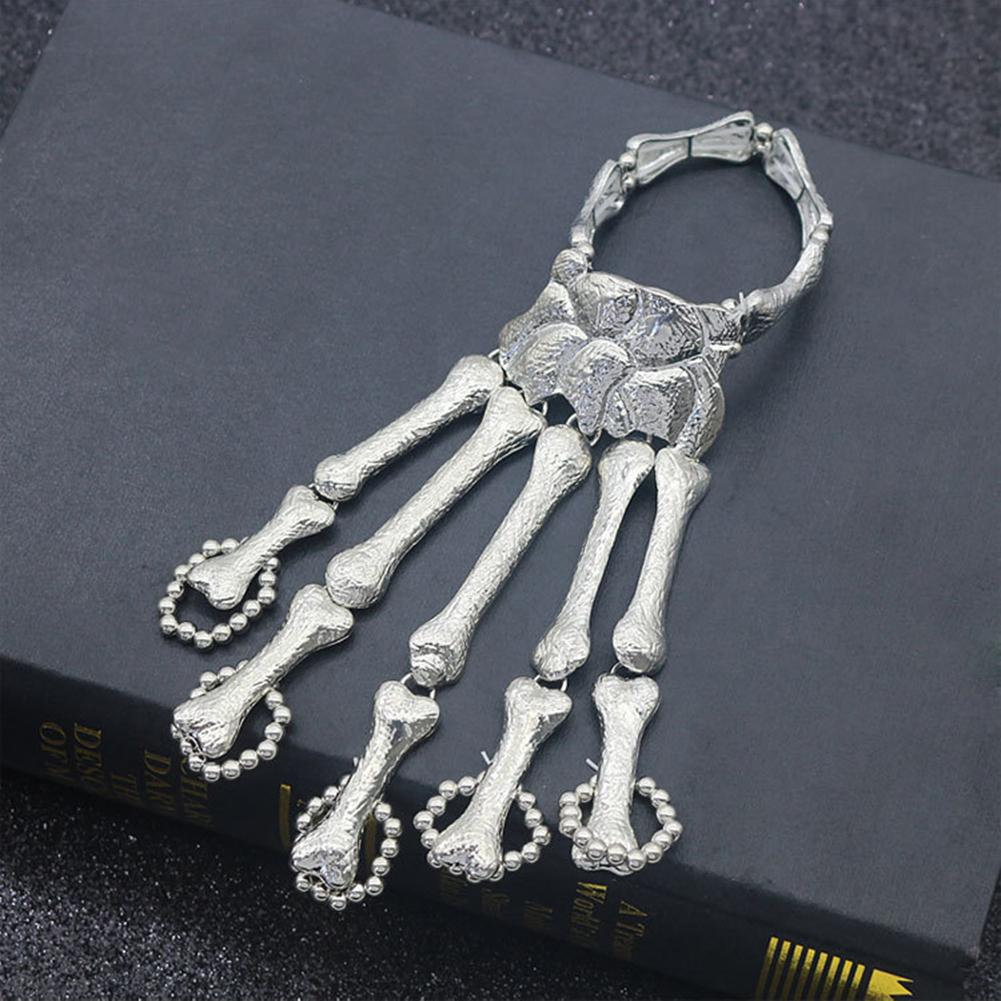 Unisex Elastic Metal Skeleton Linked Hand Chains Halloween Punk Style Bracelet Ornaments