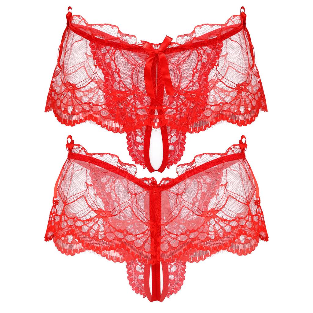 Mens Sissy Lace Panties Crotchless Underwear Lingerie Ladies Briefs Floral Briefs Bow Panties