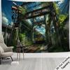 Retro Industrial Train Station Tapestry Cyberpunk Subway Wall Art Overgrown Grunge Fabric Decor 180x280cm