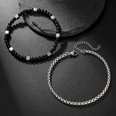 2 peças/par Pulseira de casal Natural Azul Preto Turquesa Corrente fina Aço inoxidável Conjunto Braclet Charm Homens Mulheres Jóias Presente