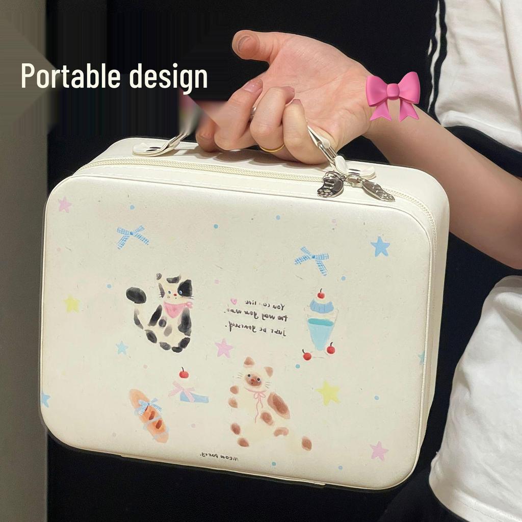 Large Capacity Cute Handbag Makeup Case with Mirror - Portable Travel Cosmetics Bag