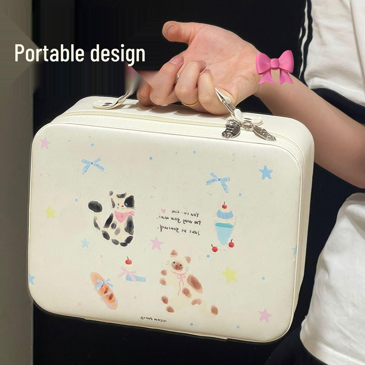 Милая сумочка большой вместимости для макияжа с зеркалом - Портативная дорожная косметичка