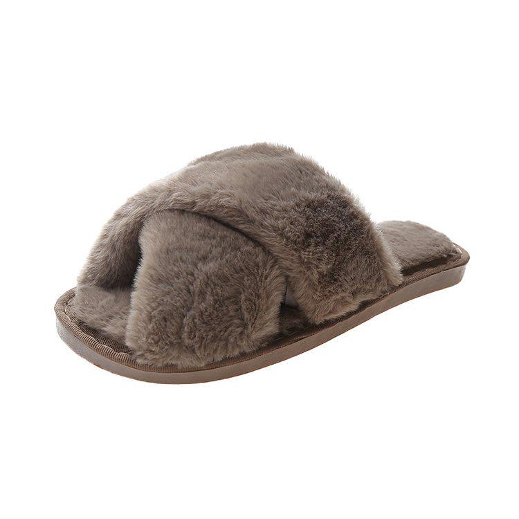 Pantofole da donna in cotone peluche incrociate a punta aperta Autunno/Inverno 2022