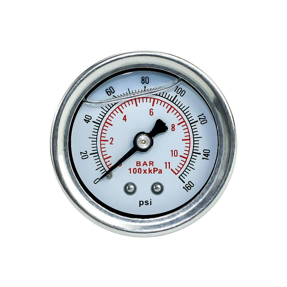 YOMI Fuel Pressure Gauge Liquid 0-160 Psi Oil Press Gauge Fuel Gauge White Face Universal 1/8 NPT YC100917