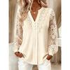 Women S V Neck Long Sleeve Lace Spliced Solid Color Blouse