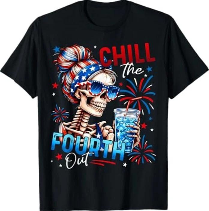 Расслабься Четвертый Июль Смешной Скелет Ретро Футболка Женская S