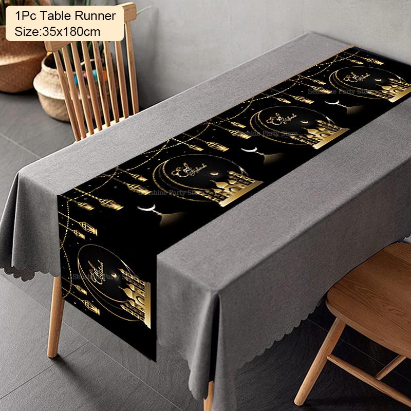 2024 Eid Mubarak Decoration Tablecloth Table Runner Banner Balloons Islamic Muslim Party Decor Ramadan Kareem Eid Al Adha Gift