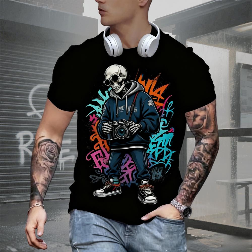 Summer AI Fashion Men's Skull Printed T-Shirts Breathable Short Sleeve Tee O-Neck Men's Clothing Vintage Comfort Y2k Women's Clothes