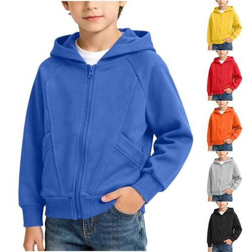 Kinder Kapuzenpullover mit Reißverschluss für Jungen Mädchen, Farbe Langarm Kapuzenpullover mit Taschen, Lockere Passform Freizeitjacke