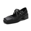 Leather Punk Style Spring New Cross-band Ballet Shoes Women's Square Head Thick Heel Mary Jane Single Shoes High Heels