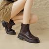 Krazing Pot Sheep Skin Round Toe Winter Med Heels Chelsea Boots Women Zipper Retro Fashion Platform Ankle Boots
