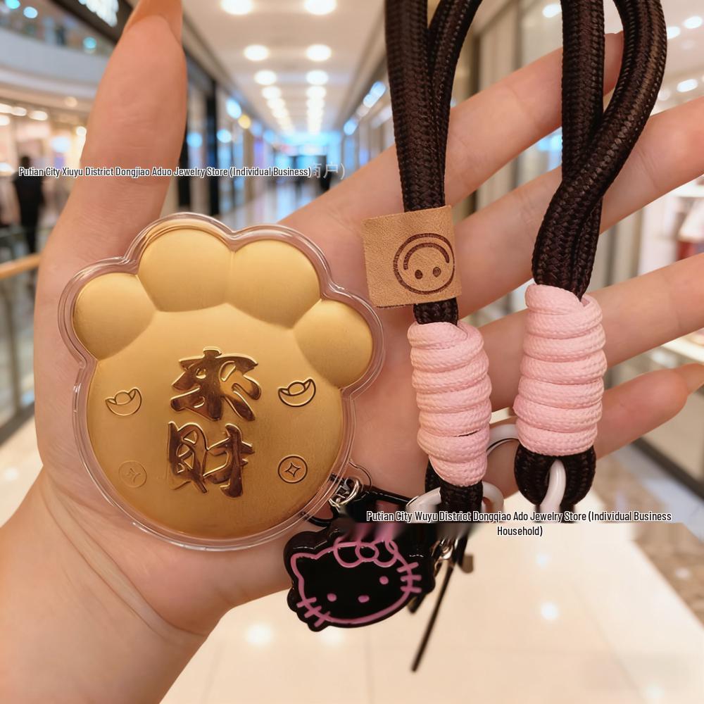 Pingente de Bolsa Gato da Sorte de Ouro Puro 999 20mg e Chaveiro de Urso
